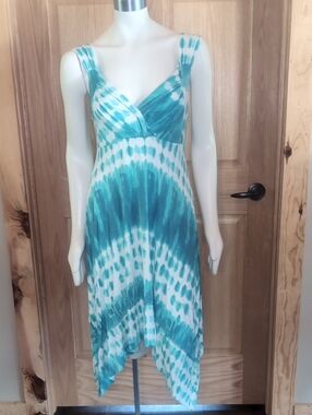 Sz L Dunia Turquoise Tie-Dye Sleeveless Jersey Sundress